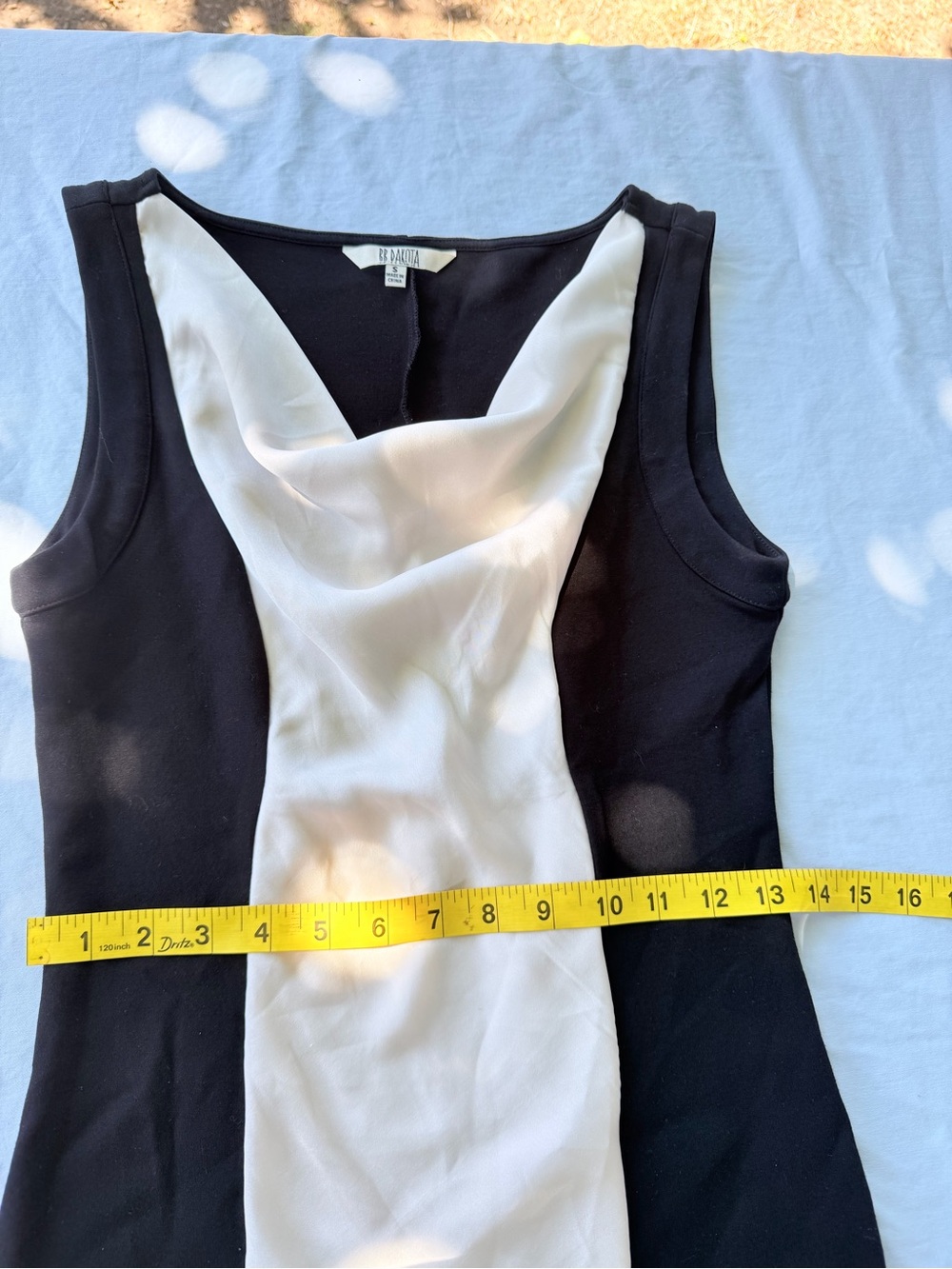 BB Dakota Black and Cream Colorblock Cowl Neck Mini Dress - Picture 4 of 5